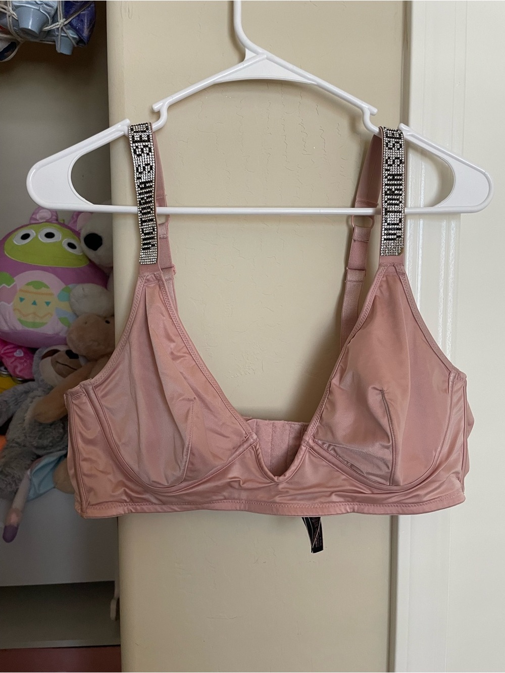 Victoria's Secret Pink Satin Bralette with Rhinestone Logo Straps